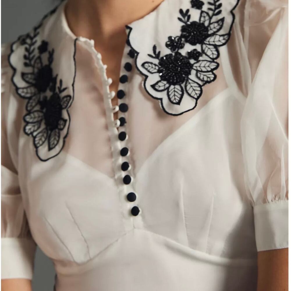 Anthropologie Maeve Sheer Puff Sleeve Blouse White Size 10 - Picture 3 of 10